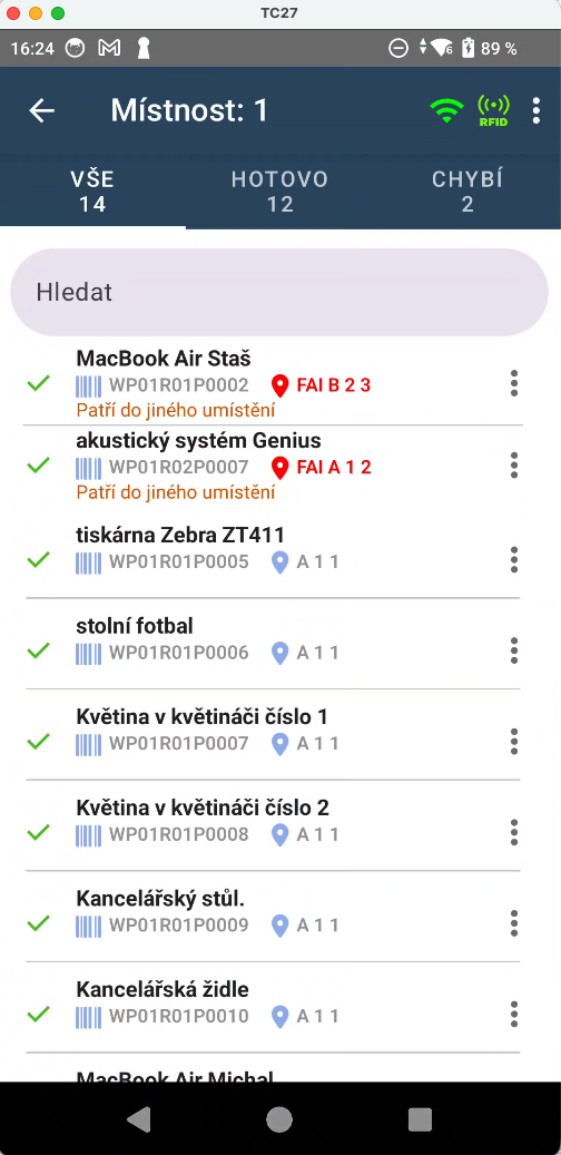 Seznam majetku v místnosti – mobilní aplikace Inventarizuj